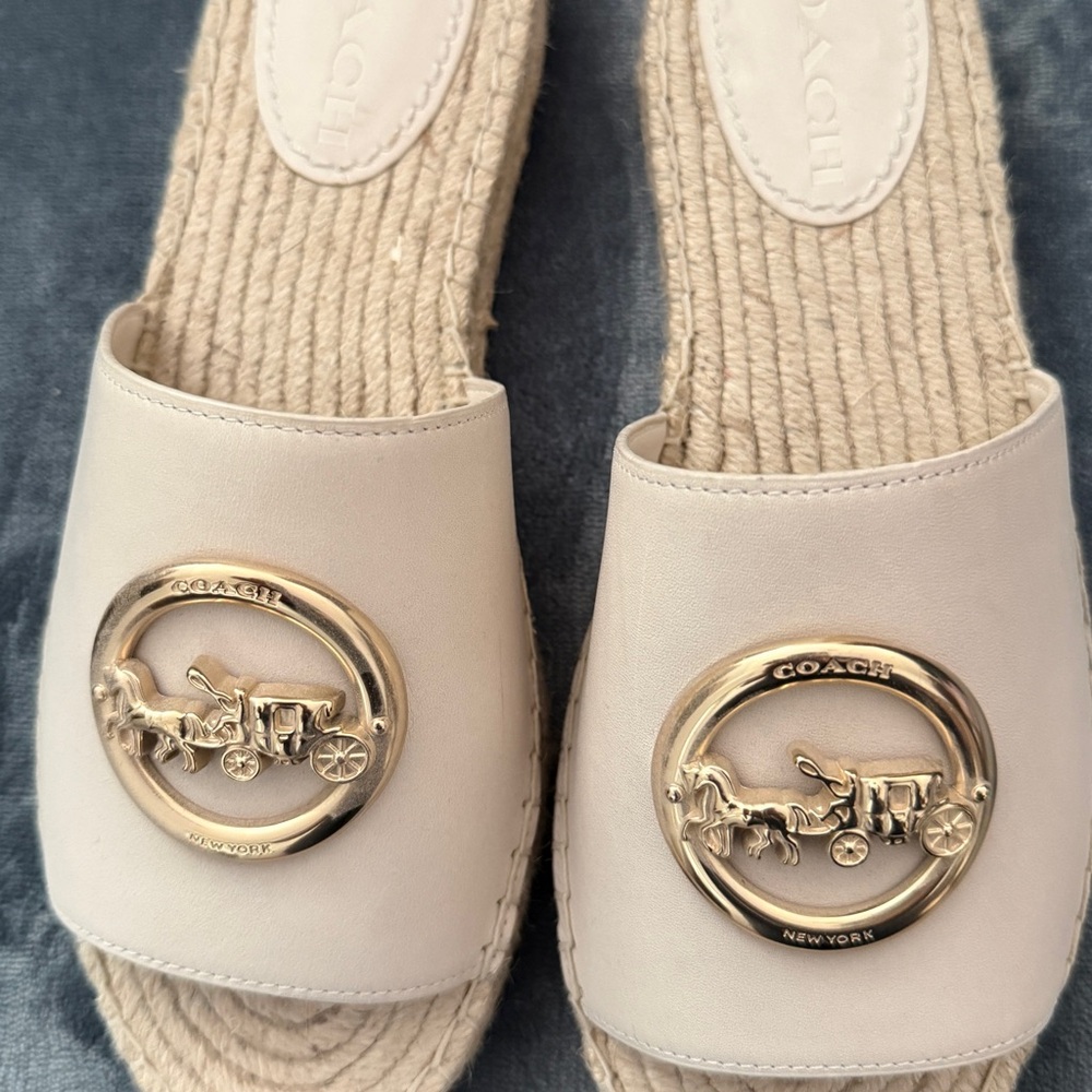 Coach Women's Beige Slide Sandals with Gold Accent